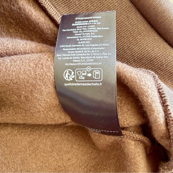 Guess Los Angeles Men’s Coarse Brown Sweatshirt Hoodie Fleece Zip Up Logo Size L - Picture 9 of 9